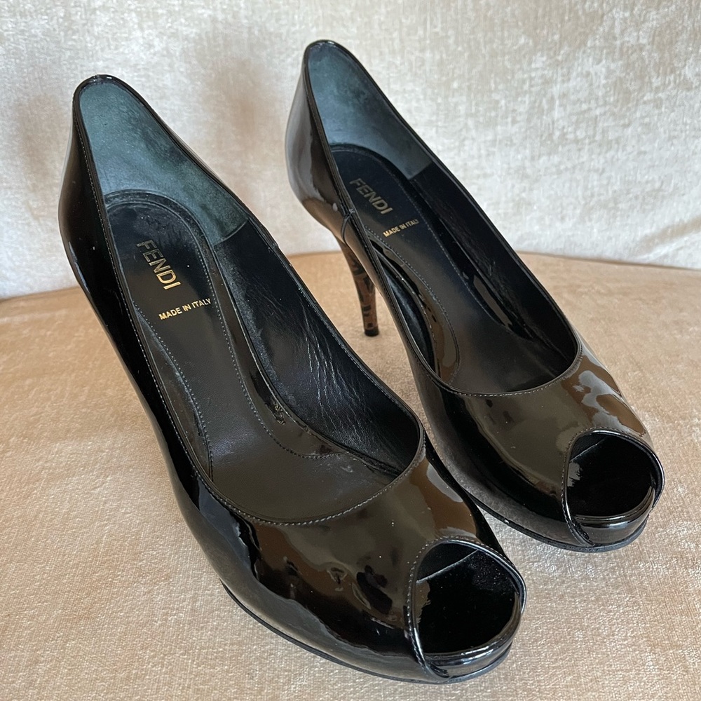 Authentic Fendi Open-Toed Monogrammed Heels | 40 1/2 | Womens